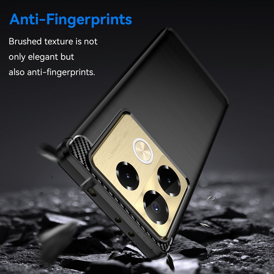 Husa pentru Infinix Note 40 Pro+ din Silicon Premium, Slim, cu textura Fibra Carbon - Negru - 3 | YEO