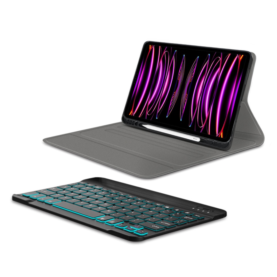 Husa pentru iPad Pro 12.9 (2018/2020/2021/2022) / Air 13 (2024) cu Tastatura Bluetooth si Protectie 360°, SKDR DuoSmart Cover - Negru - 1 | YEO