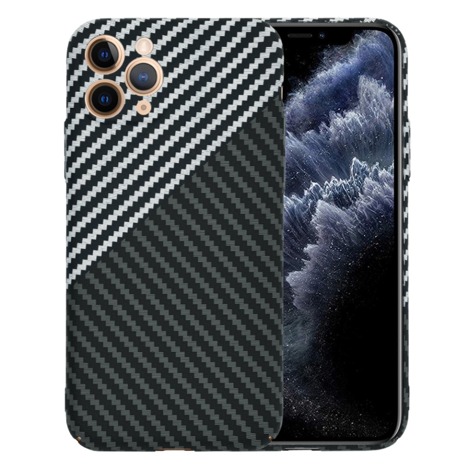 Husa pentru iPhone 11 Pro, Finisaj Premium cu Textura de Carbon, Design Elegant, SKDR CarbonFlex - Gri