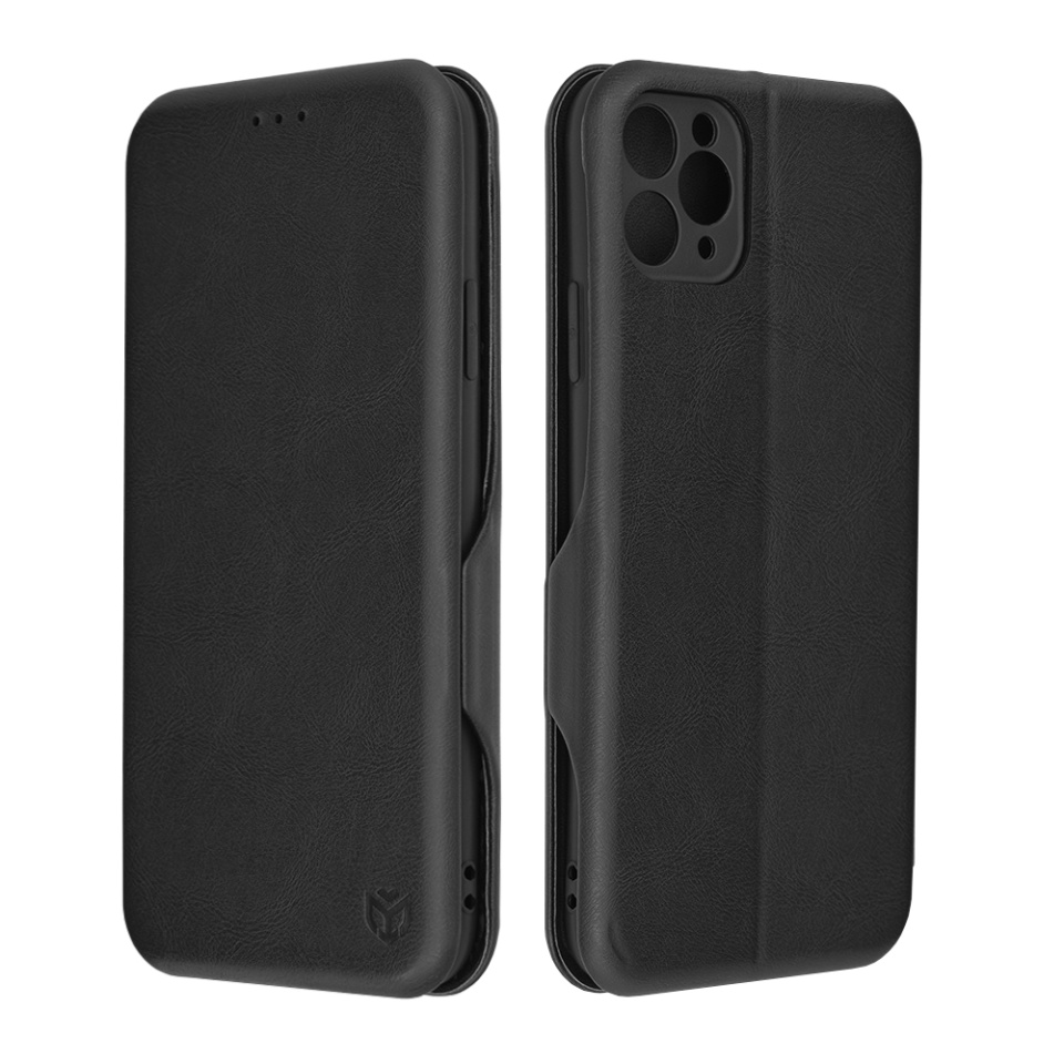 Husa pentru iPhone 11 Pro Max, SKYDDAR INNOVATION, Safe Wallet tip carte din Piele Ecologica, Suport Carduri, Inchidere Magnetica, Negru, set cu sticker