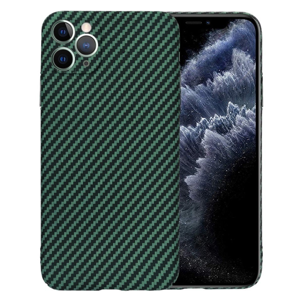 Husa pentru iPhone 11 Pro Max, SKYDDAR INNOVATION, textura carbon, Carbonite FiberShell, set cu sticker, Verde,