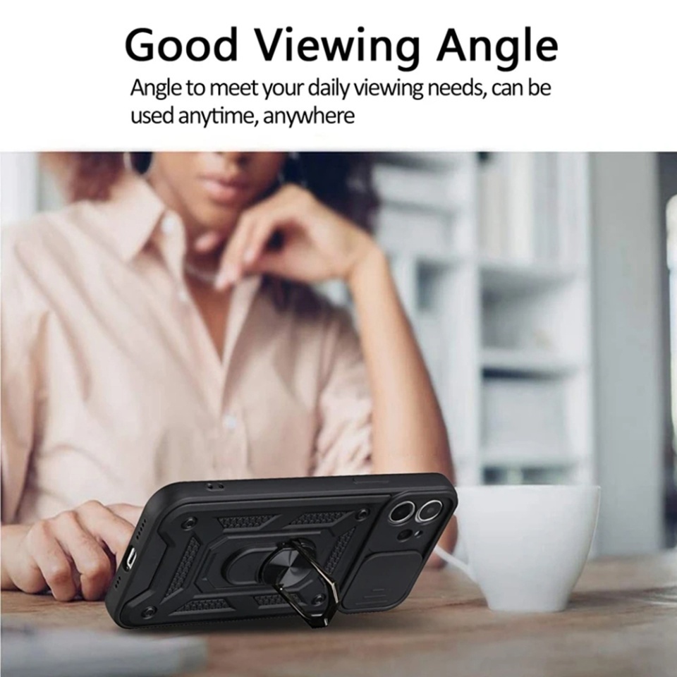 Husa pentru iPhone 11, SKYDDAR INNOVATION, CamShield, Inel magnetic, set cu sticker, Negru - 3 | YEO