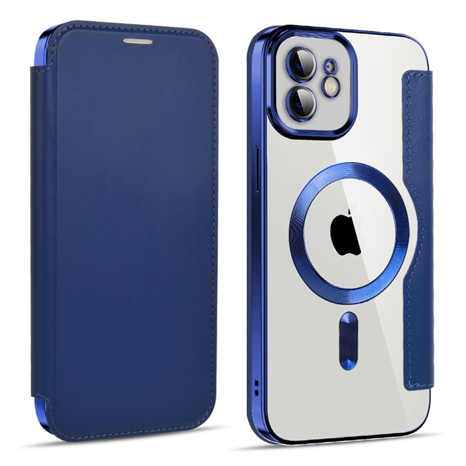 Husa pentru iPhone 11 tip carte, SKYDDAR INOVATION, SmartMag Book, Magsafe, RFiD, Suport Carduri, set cu sticker, Albastru - 1 | YEO