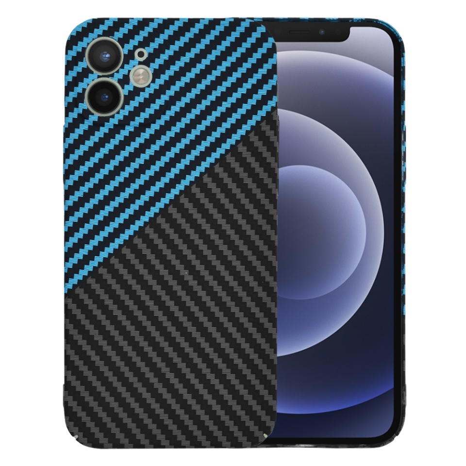 Husa pentru iPhone 12, Finisaj Premium cu Textura de Carbon, Design Elegant, SKDR CarbonFlex - Bleu