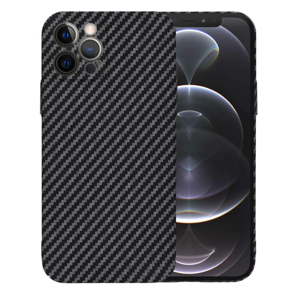 Husa pentru iPhone 12 Pro, Finisaj Premium cu Textura de Carbon, Design Elegant, SKDR CarbonFlex - Negru