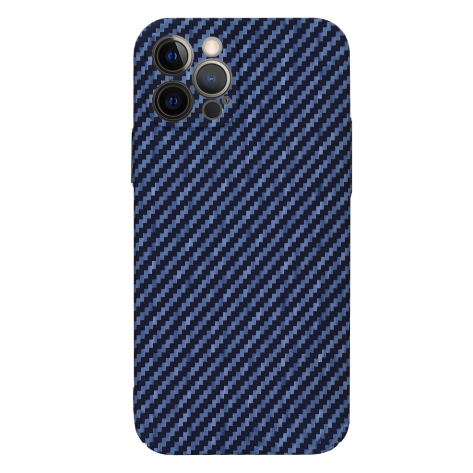 Husa pentru iPhone 12 Pro, Finisaj Premium cu Textura de Carbon, Design Elegant, SKDR CarbonFlex - Cyan - 2 | YEO