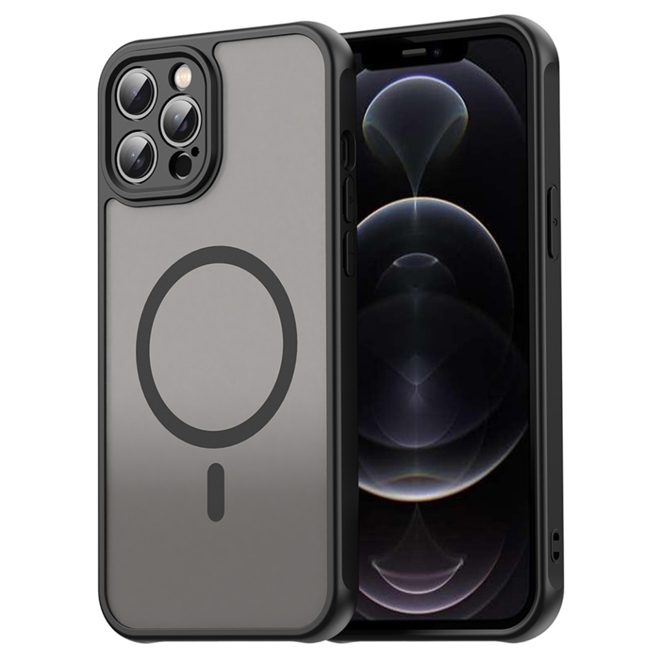Husa pentru iPhone 12 Pro Max, SKYDDAR INNOVATION, HaloFrost MagSafe II, Antisoc, set cu sticker, Negru