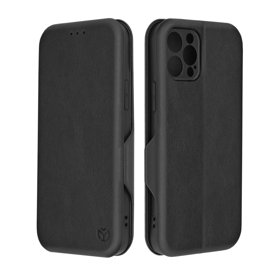 Husa pentru iPhone 12 Pro, SKYDDAR INNOVATION, Safe Wallet tip carte din Piele Ecologica, Suport Carduri, Inchidere Magnetica, Negru, set cu sticker