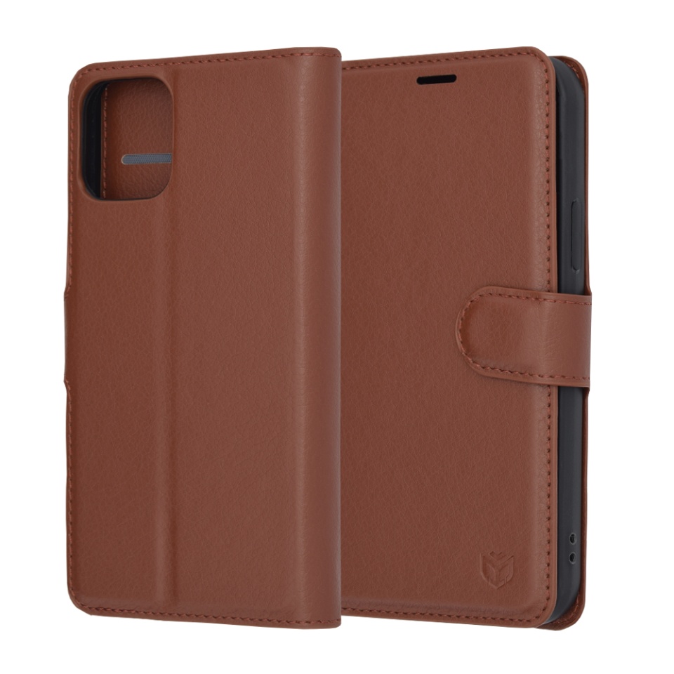 Husa pentru iPhone 12 Pro tip Carte, cu Portofel Interior, Finisaje Premium, SKYDDAR Leather Wallet - Maro
