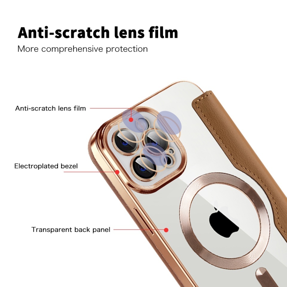 Husa pentru iPhone 12 Pro tip carte, SKYDDAR INOVATION, SmartMag Book, Magsafe, RFiD, Suport Carduri, set cu sticker, Maro - 2 | YEO