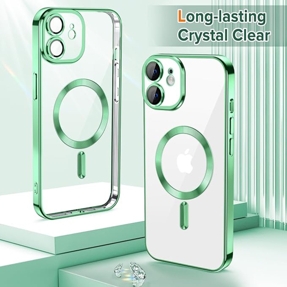 Husa pentru iPhone 12, SKYDDAR INNOVATION, Luxury Shield Magsafe, Protectie Antisoc, Verde deschis, set cu sticker - 1 | YEO