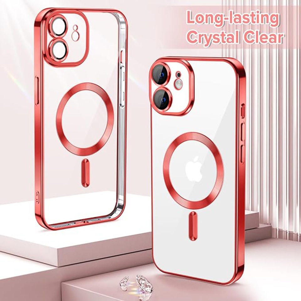 Husa pentru iPhone 12, SKYDDAR INNOVATION, Luxury Shield Magsafe, Protectie Antisoc, Rosu, set cu sticker - 1 | YEO