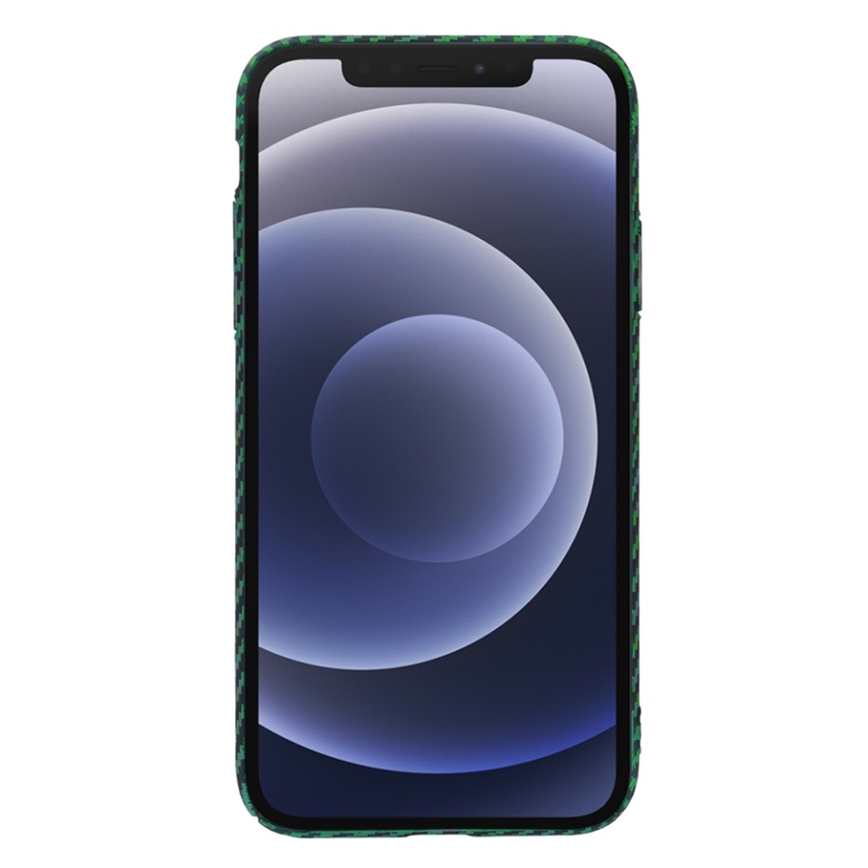 Husa pentru iPhone 12, SKYDDAR INNOVATION, textura carbon, Carbonite FiberShell, set cu sticker, Verde, - 1 | YEO