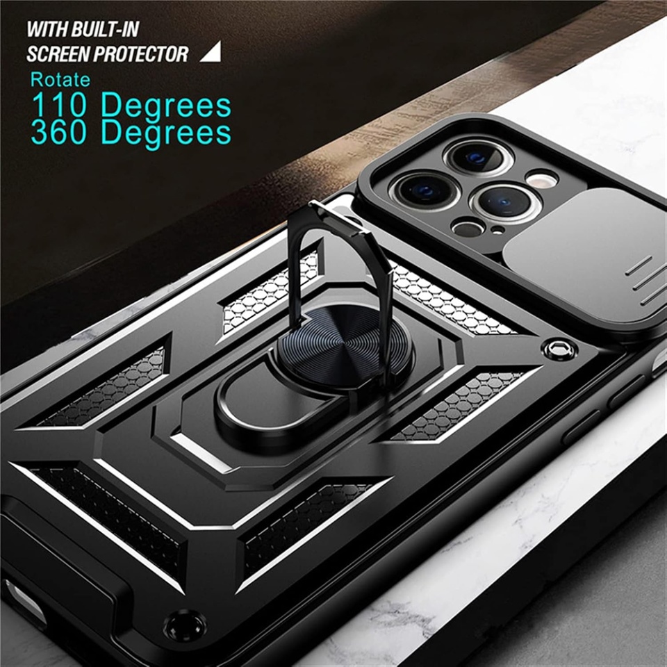 Husa pentru iPhone 13 mini, SKYDDAR INNOVATION, CamShield, Negru, set cu sticker - 2 | YEO