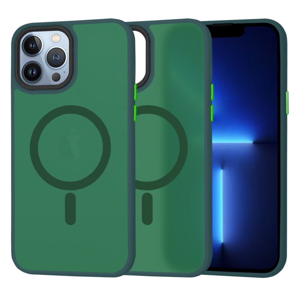 Husa pentru iPhone 13 Pro Max, SKYDDAR INNOVATION, HaloFrost MagSafe, Antisoc, set cu sticker, Verde inchis