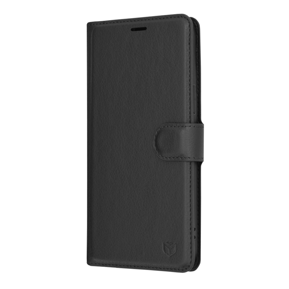 Husa pentru iPhone 13 Pro Max, SKYDDAR INNOVATION, Leather Folio, tip Carte, cu Portofel Interior, Finisaje Premium, Negru, set cu sticker - 3 | YEO