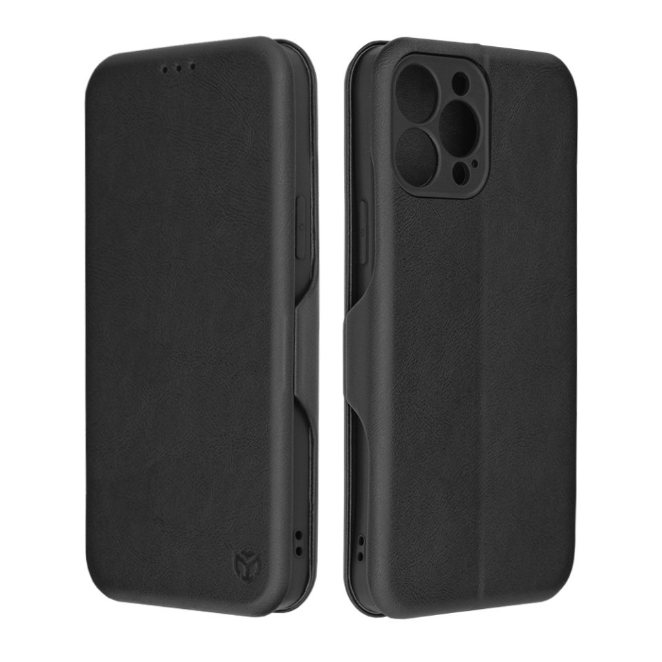 Husa pentru iPhone 13 Pro Max, SKYDDAR INNOVATION, Safe Wallet tip carte din Piele Ecologica, Suport Carduri, Inchidere Magnetica, Negru, set cu sticker