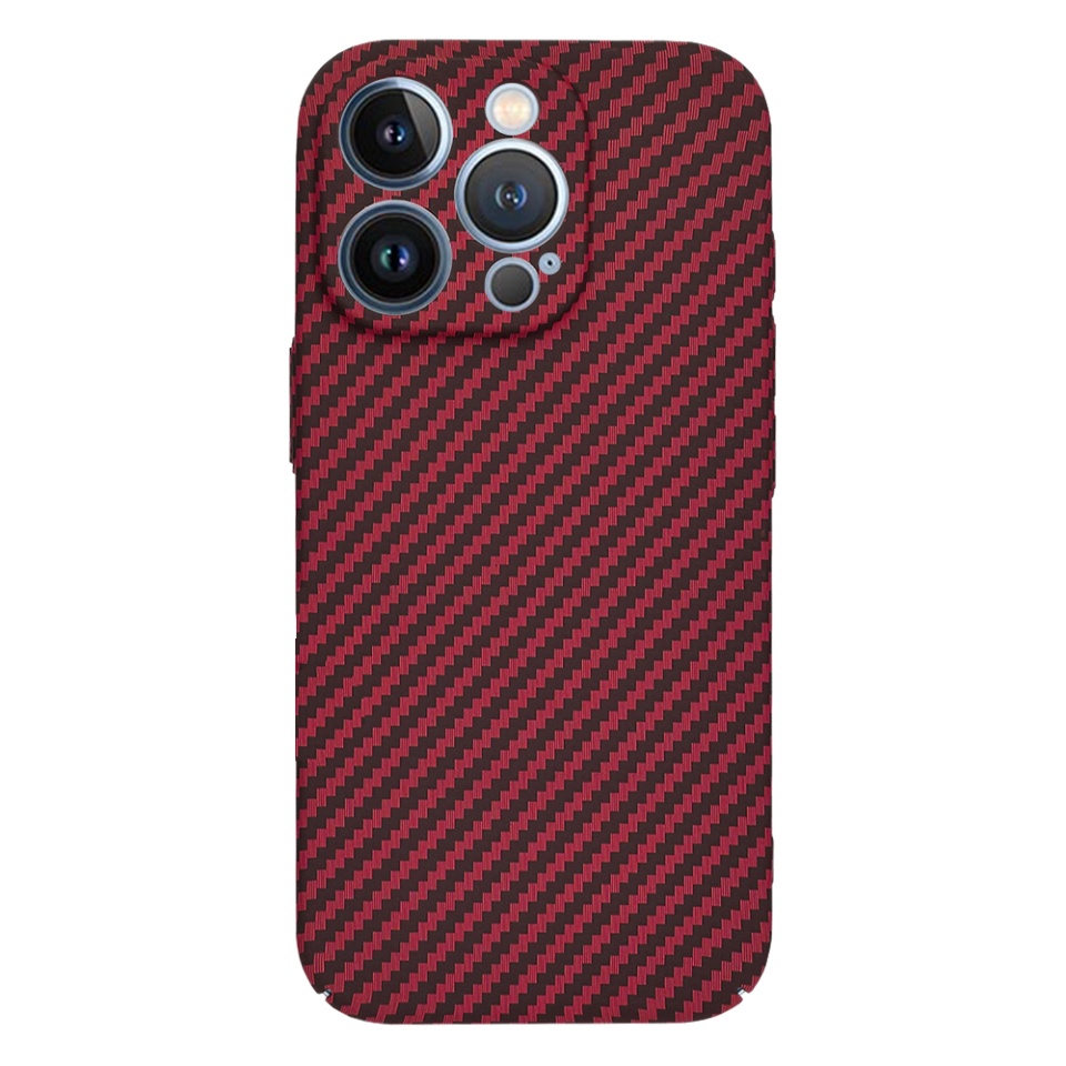 Husa pentru iPhone 13 Pro Max, SKYDDAR INNOVATION, textura carbon, Carbonite FiberShell, Rosu, set cu sticker - 2 | YEO