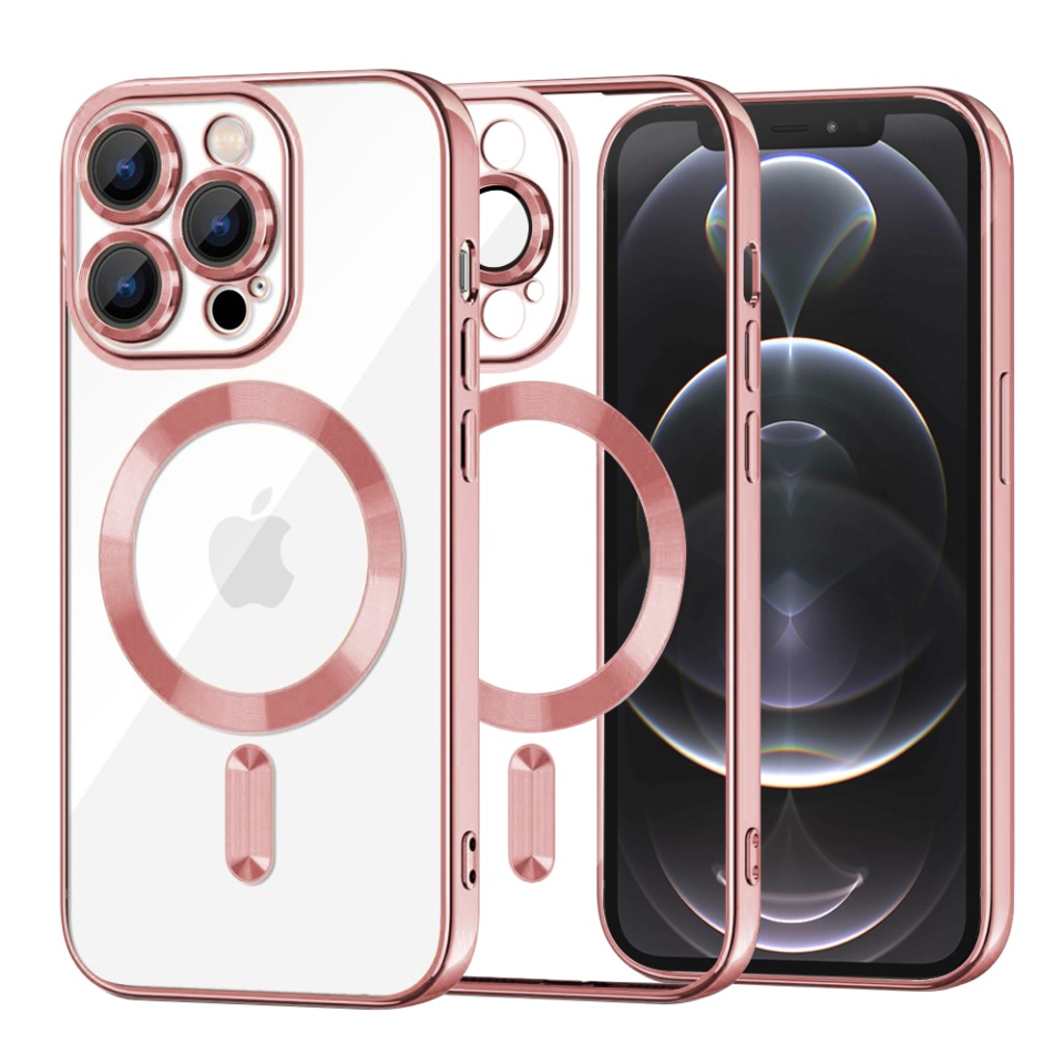 Husa pentru iPhone 13 Pro, SKYDDAR INNOVATION, Luxury Shield Magsafe, Protectie Antisoc, Roz, set cu sticker