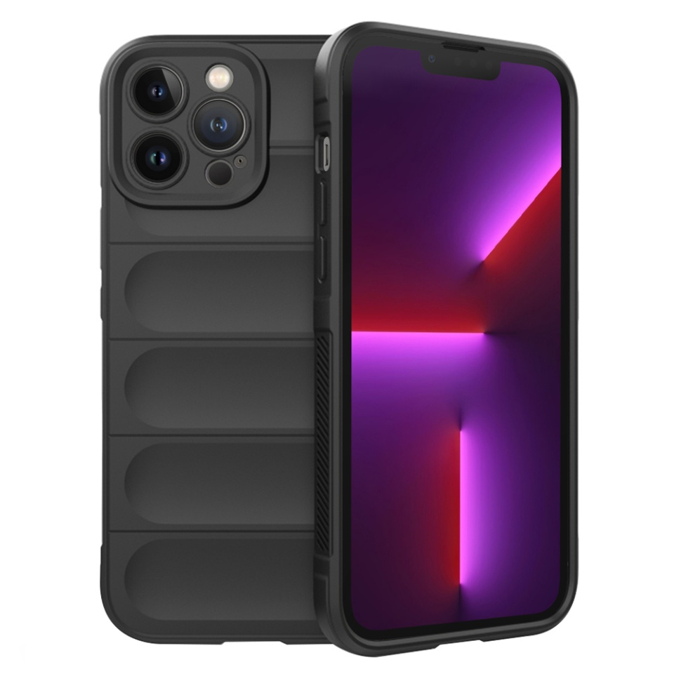 Husa pentru iPhone 13 Pro, SKYDDAR INNOVATION, Vogue, din Silicon Mat, Negru, set cu sticker