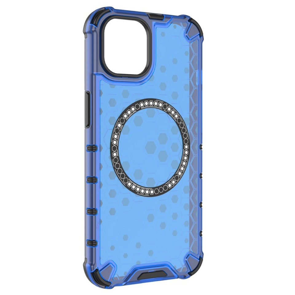 Husa pentru iPhone 13, SKYDDAR INNOVATION, HoneyComb Shield MagSafe, Antisoc, set cu sticker, Albastru - 2 | YEO