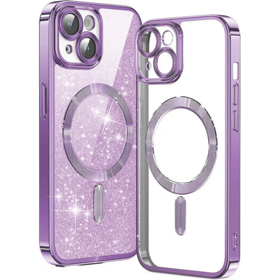 Husa pentru iPhone 13, SKYDDAR INNOVATION, Luxury Glitter Magsafe, Antisoc, Fundal Detasabil 2-in-1, Protectie Superioara, Margini Ridicate, Mov deschis, set cu sticker