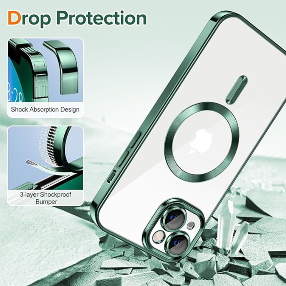 Husa pentru iPhone 13, SKYDDAR INNOVATION, Luxury Glitter Magsafe, Antisoc, Fundal Detasabil 2-in-1, Protectie Superioara, Margini Ridicate, Verde inchis, set cu sticker - 2 | YEO