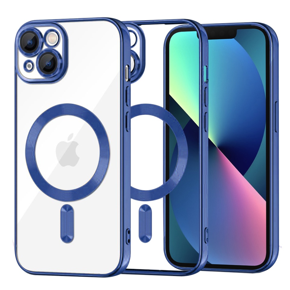 Husa pentru iPhone 13, SKYDDAR INNOVATION, Luxury Shield Magsafe, Protectie Antisoc, Albastru, set cu sticker