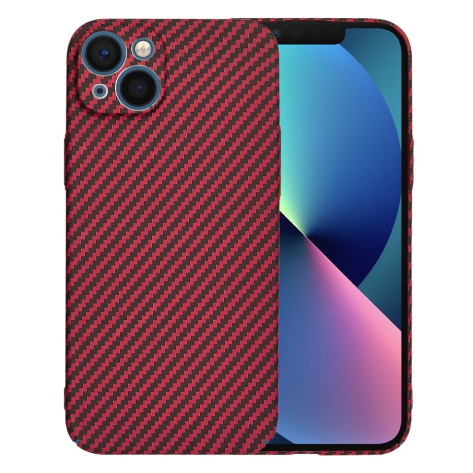 Husa pentru iPhone 13, SKYDDAR INNOVATION, textura carbon, Carbonite FiberShell, Rosu, set cu sticker
