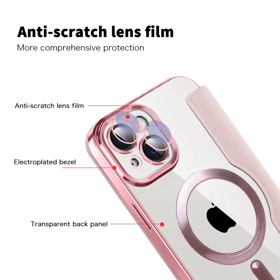 Husa pentru iPhone 13 tip carte, SKYDDAR INOVATION, SmartMag Book, Magsafe, RFiD, Suport Carduri, set cu sticker, Roz - 2 | YEO
