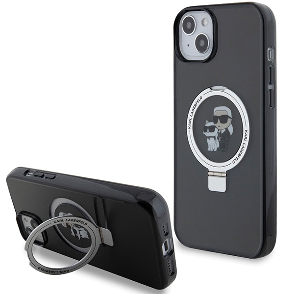 Husa pentru iPhone 14, Hardcase Ring Stand MagSafe, Karl Lagerfeld - Negru