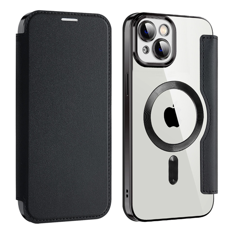 Husa pentru iPhone 14 Plus tip carte, SKYDDAR INOVATION, SmartMag Book, Magsafe, RFiD, Suport Carduri, set cu sticker, Negru - 1 | YEO