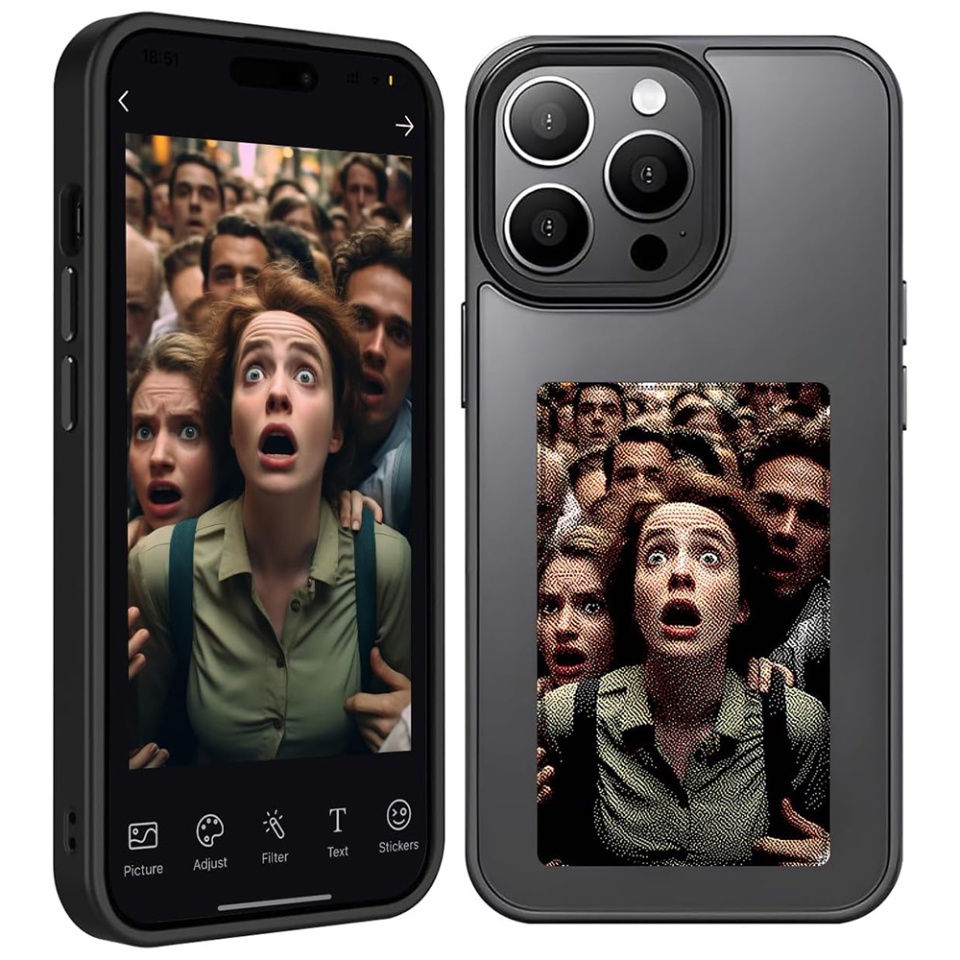 Husa pentru iPhone 14 Pro cu ecran NFC E-Ink, Silicon, SKDR SmartCover - Negru