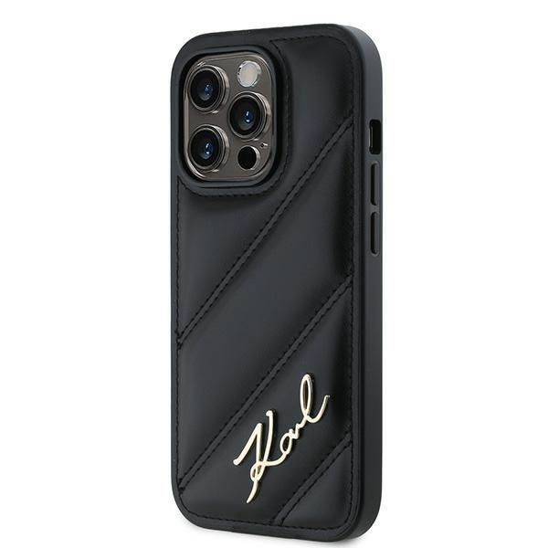 Husa pentru iPhone 14 Pro, Diagonal Quilted Script, Karl Lagerfeld - Negru - 5