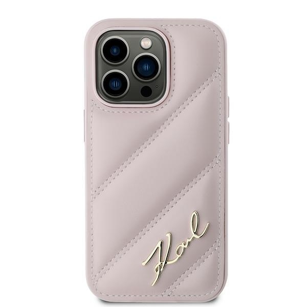Husa pentru iPhone 14 Pro, Diagonal Quilted Script, Karl Lagerfeld - Roz - 2 | YEO