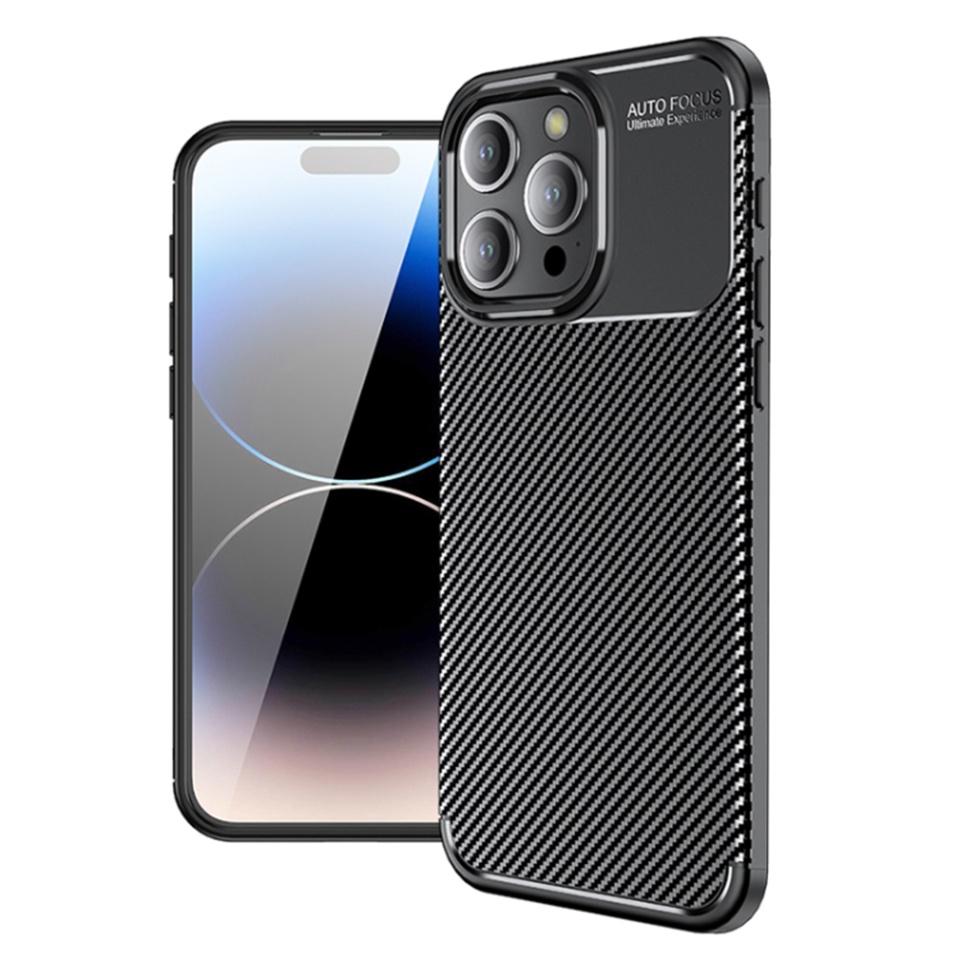 Husa pentru iPhone 14 Pro, Finisaj Premium cu Textura de Carbon, Design Elegant, SKDR TitanFlex - Negru