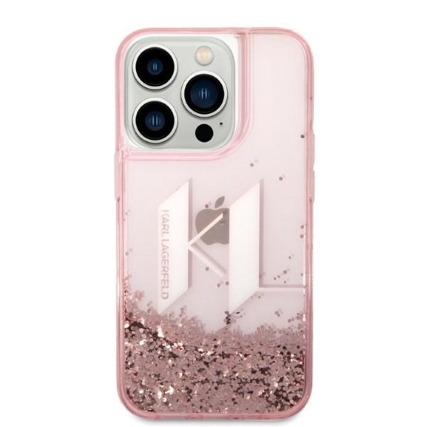 Husa pentru iPhone 14 Pro, Hardcase Liquid Glitter, Karl Lagerfeld - Roz - 2 | YEO