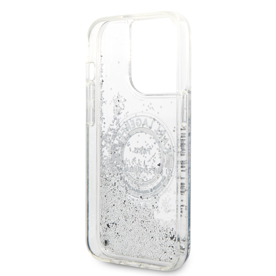 Husa pentru iPhone 14 Pro, Hardcase Liquid Glitter, Karl Lagerfeld - Argintiu - 3 | YEO