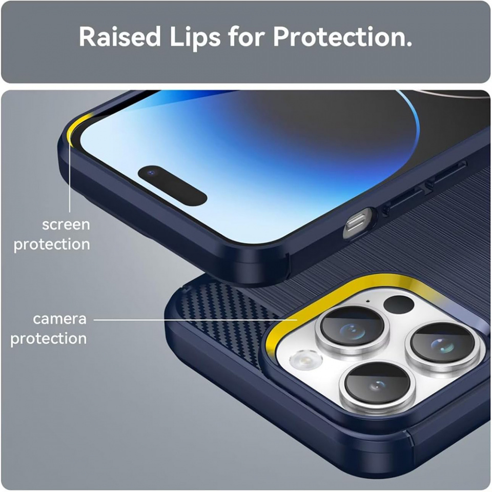 Husa pentru iPhone 14 Pro Max din silicon, Slim, cu textură Fibra Carbon - Albastru carbon - 3 | YEO
