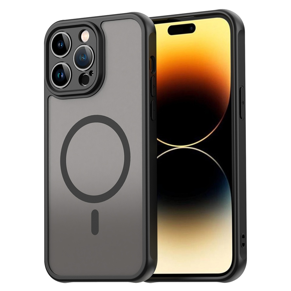 Husa pentru iPhone 14 Pro Max, SKYDDAR INNOVATION, HaloFrost MagSafe II, Antisoc, set cu sticker, Negru