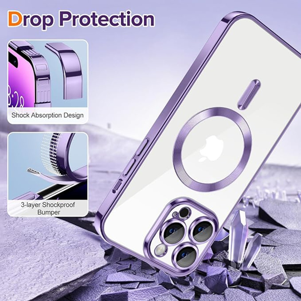 Husa pentru iPhone 14 Pro Max, SKYDDAR INNOVATION, Luxury Shield Magsafe, Protectie Antisoc, Mov, set cu sticker - 2 | YEO