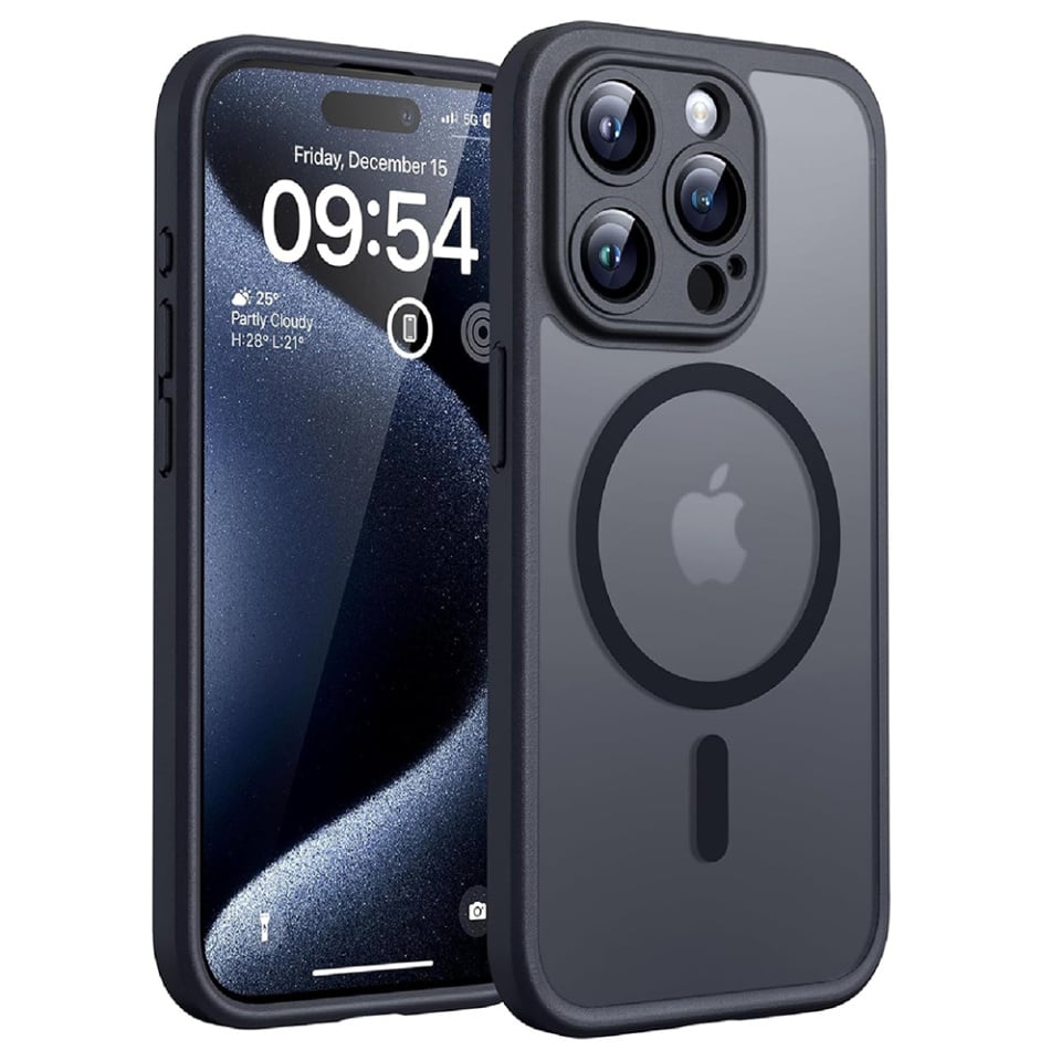 Husa pentru iPhone 14 Pro Max, SKYDDAR INNOVATION, PureFrost MagSafe, AntiSoc, set cu sticker, Negru frost