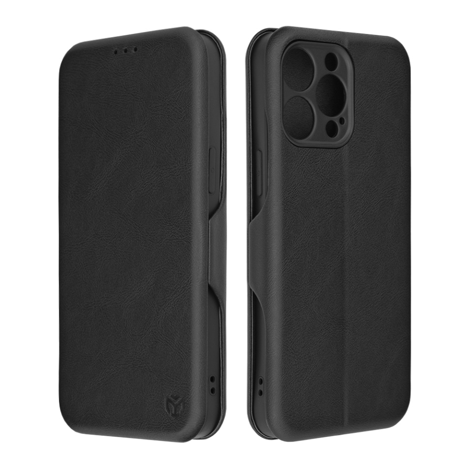 Husa pentru iPhone 14 Pro Max, SKYDDAR INNOVATION, Safe Wallet tip carte din Piele Ecologica, Suport Carduri, Inchidere Magnetica, Negru, set cu sticker