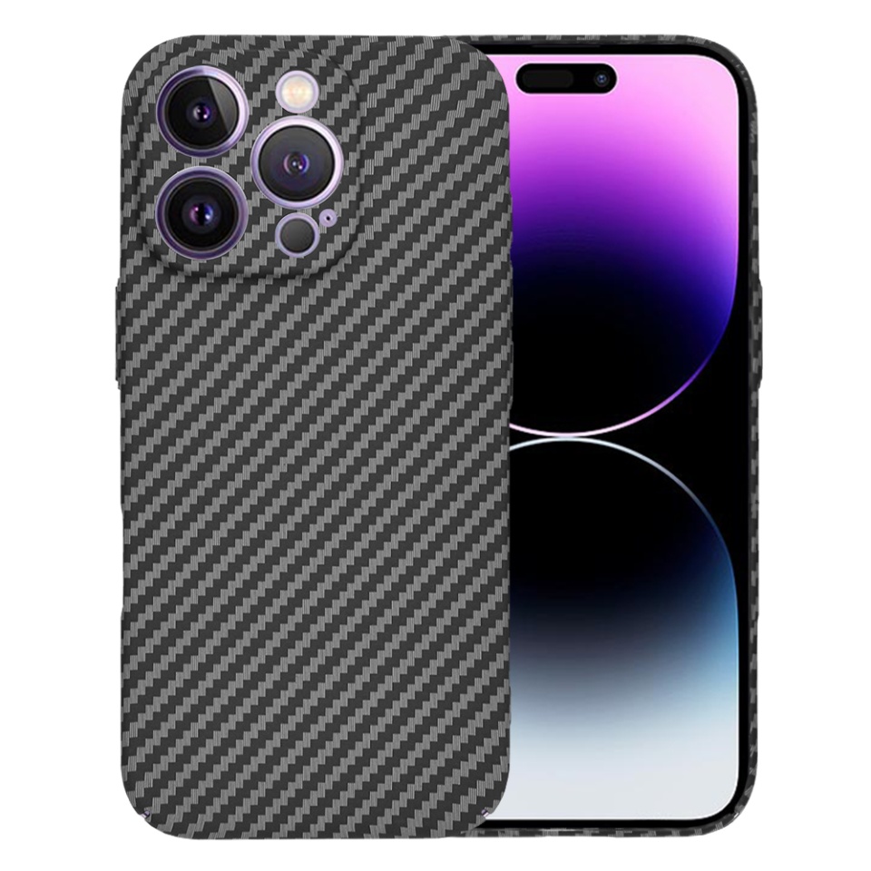 Husa pentru iPhone 14 Pro Max, SKYDDAR INNOVATION, textura carbon, Carbonite FiberShell, Negru, set cu sticker