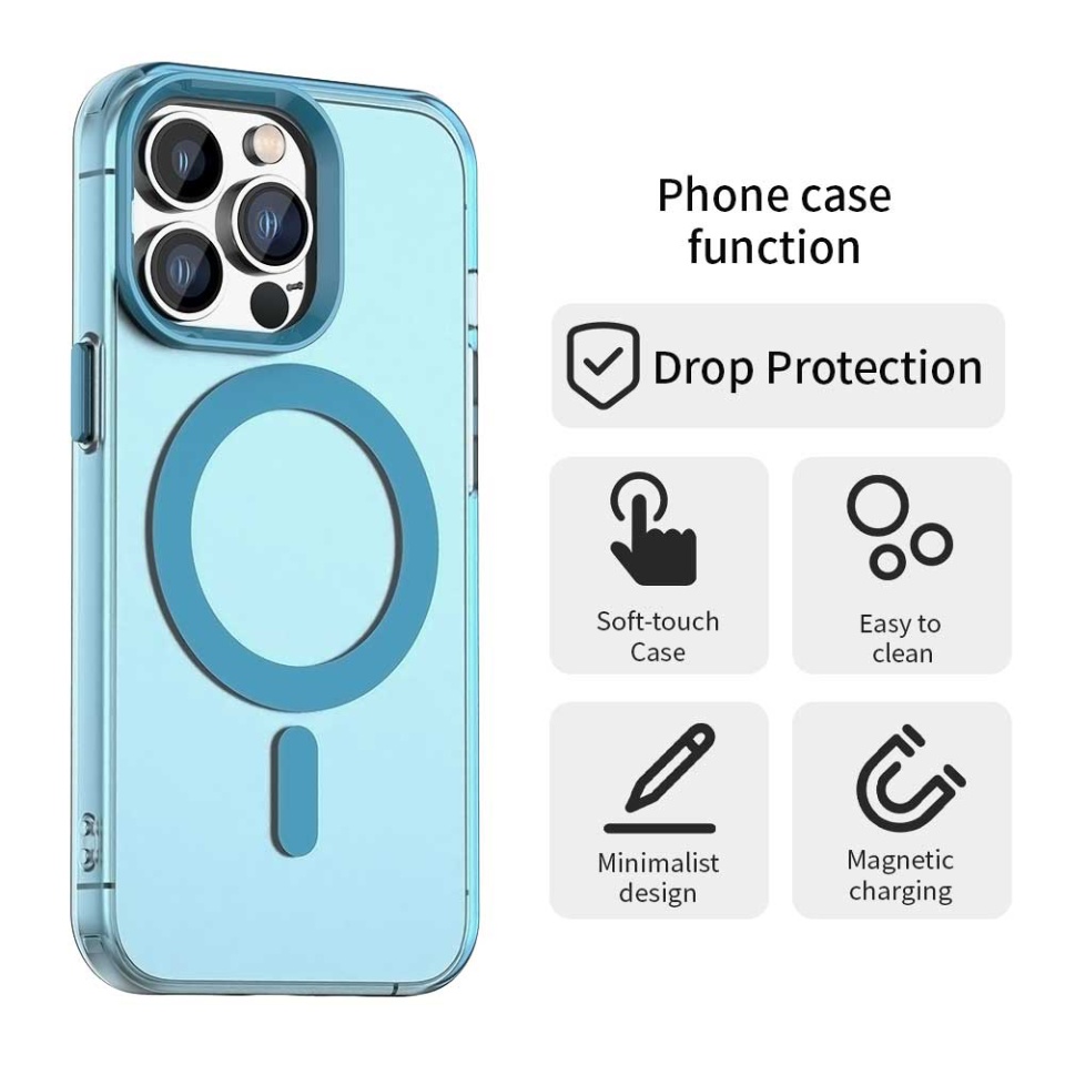 Husa pentru iPhone 14 Pro Max, SKYDDAR INOVATION, CandyCase, Magsafe, set cu sticker, Albastru - 1 | YEO