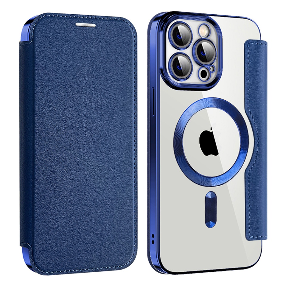 Husa pentru iPhone 14 Pro Max tip carte, SKYDDAR INOVATION, SmartMag Book, Magsafe, RFiD, Suport Carduri, set cu sticker, Albastru - 1 | YEO