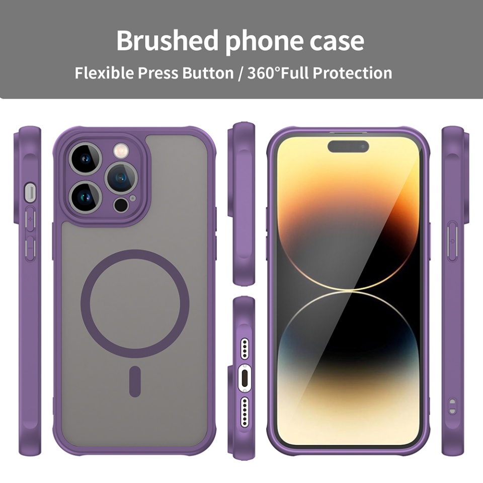 Husa pentru iPhone 14 Pro, SKYDDAR INNOVATION, HaloFrost MagSafe II, Antisoc, set cu sticker, Mov - 2 | YEO