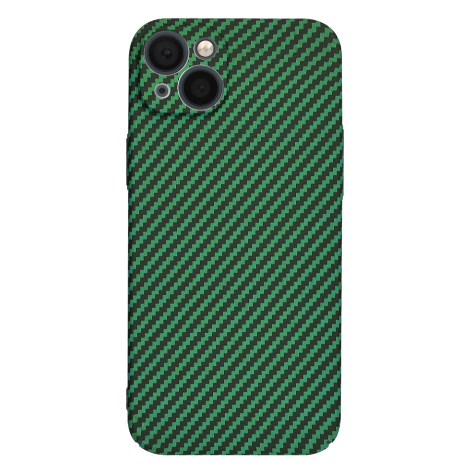 Husa pentru iPhone 14, SKYDDAR INNOVATION, textura carbon, Carbonite FiberShell, Verde, set cu sticker - 2 | YEO