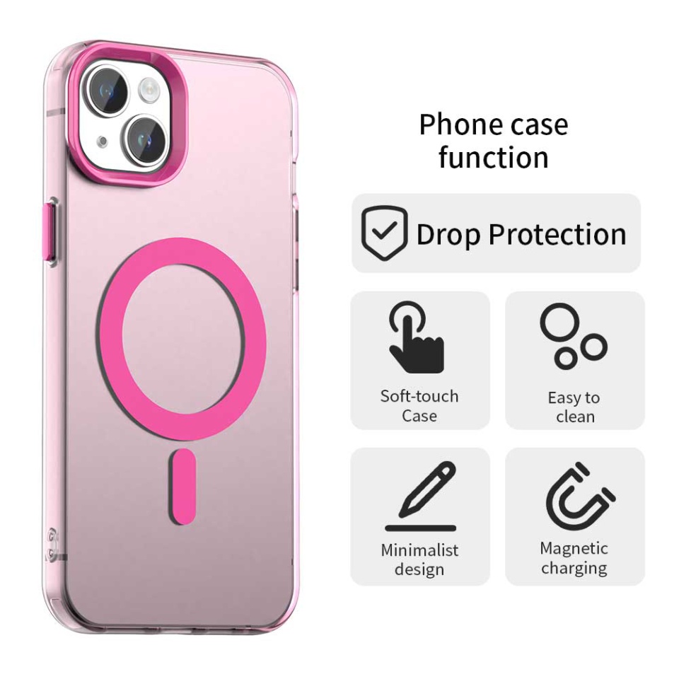 Husa pentru iPhone 14, SKYDDAR INOVATION, CandyCase, Magsafe, set cu sticker, Roz - 1 | YEO