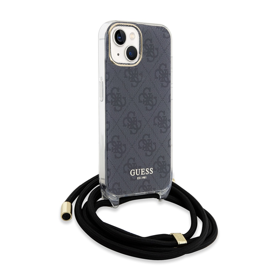 Husa pentru iPhone 15 cu snur, Crossbody Cord 4G Print, Guess - Negru - 3 | YEO